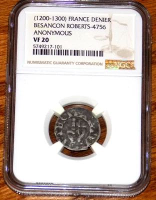1200- 1300 France Denier Besancon Roberts - 4756 ANONYMOUS NGC VF 20 French COIN - Image 1 of 4