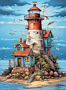 Lighthouse diamond painting kit, DIY 5D full drill diamond art, home decor 12x16 - Picture 1 of 12