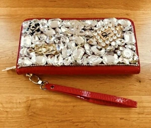 Crystal BLING Jeweled Red Organizer Wristlet Wallet Love OK Perfume Bottle - Picture 1 of 12