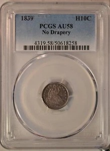 1839 Seated half dime, No Drapery, PCGS AU58, original toning - Picture 1 of 3