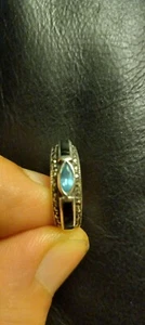 💥STERLING SILVER- AQUAMARINE- ONYX- HEMATITE- LADIES RING- SIZE 6 1/2- 925💥 - Picture 1 of 9