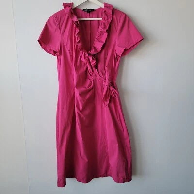Vestido envolvente sintético Lafayette 148 New York Winfrey talla 6 rosa glamoroso con volantes Barbiecore Foto 1 de 4