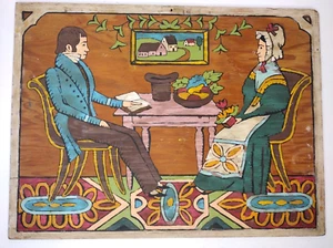 Joseph H. Davis Replica Hand Painted Watercolor Aged Plywood Early 20th Century - Picture 1 of 4