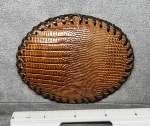 Handmade VINTAGE **SNAKESKIN** ART & FASHION BELT BUCKLE -Oval Leather(2 - C-10) - Picture 1 of 3