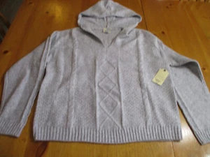 St. Johns Bay Ladies Size XLg Soft Grey Knit Sweater Hoodie Long Sleeves V Neck - Picture 1 of 10