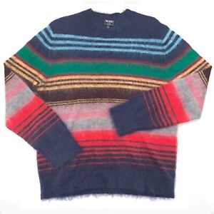 Todd Snyder Men's Blue Multi-Stripe Mohair Wool Crewneck Sweater - Size Large