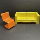 Canapé et chaise vintage poupée Barbie maison de ville Mattel 1973 jaune orange 