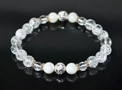 Handmade AAA Crackled and Faceted Crystal Quartz with Mother of Pearl Stretch - Image 1 of 4
