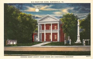 Henry County Court House and Confederate Monument Postcard Virginia Martinsville - Picture 1 of 2