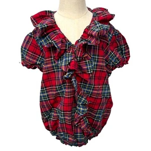 Ralph Lauren Girl’s Size 12 Plaid Ruffle 100% Cotton Blouse - Picture 1 of 3