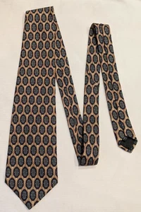 VINTAGE Salem Geometric Neck Tie Necktie Gold Navy Blue White USA Polyester - Picture 1 of 9