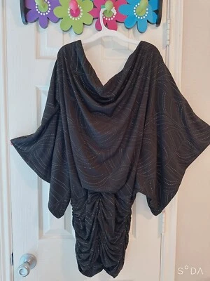 “SKY” black kimono sleeves sexy dress cut out back w/ chain sz L - Image 1 of 4