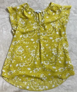 Maison d'Amelie Anthropologie Womens Sm Shirt Sheer Top Yellow Gold Flowy Ruffle - Picture 1 of 8