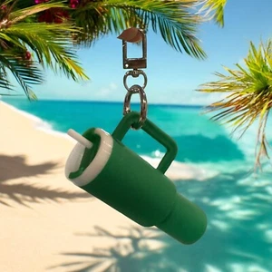 Mini Cup Keychain Bag Charm School Bag Key Ring Green Tumbler Water Bottle 4 in - Picture 1 of 10