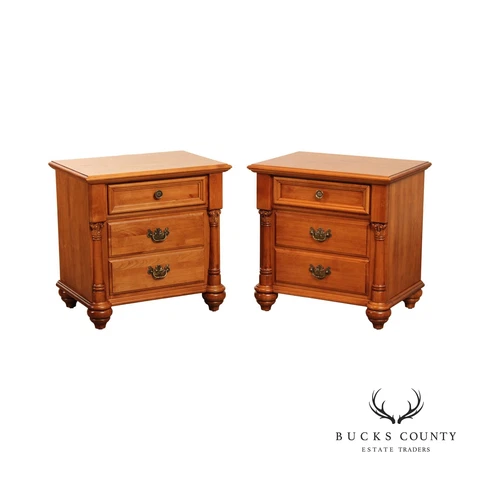 Mobel Furniture Traditional Pair Solid Maple Nightstands Cover