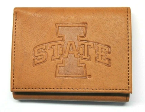 Iowa State Embossed Leather Trifold Wallet -Brown Cover