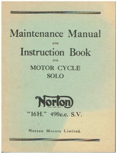 NORTON MODEL 16H 490cc SV Owners Instruction Book & Maintenance Manual *Repro* - Bild 1 von 1