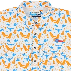 Magellan Men's Shirt Houston Livestock Prints, Relaxed Short Sleeve Button Down - Picture 1 of 17