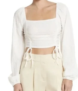 Sophie Rue Crop White/Ivory Top/Blouse Ruched Front Long Sleeve Sz. M Pre-owned - Picture 1 of 20
