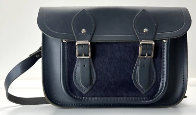 Cambridge Satchel Company 11" Navy Leather Crossbody w/ Buckle Flap & Pony Hair - Image 1 of 4