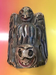 Geschnitzte mexikanische Maske Volkskunst Frosch Vogel oder Schädel? Urholz Mexiko Vintage - Bild 1 von 7