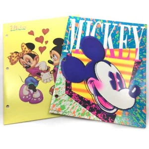 Lot of 2 Vtg Disney Mickey Minnie Mouse Friends Portfolio Folders Mead Plymouth - Picture 1 of 12