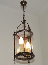 French Vintage Bronze Effect  Metal 2 Light Hanging Lantern Glass Shade 4725