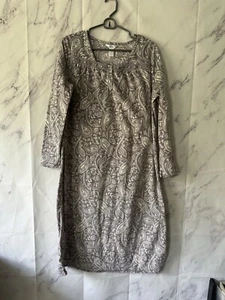GREY/LAVENDER PAISLEY PRINT FLEECE NIGHTGOWN WOMENS MEDIUM - Picture 1 of 11
