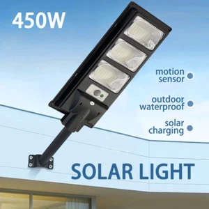 450W LED Solar Street Lamp 5730SMD Sensor Auto On/Off Cool White Yard Security - Picture 1 of 18