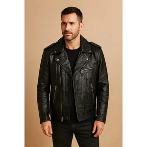John Varvatos USA Patchwork Leather Moto Jacket Men's Black L - Picture 1 of 20