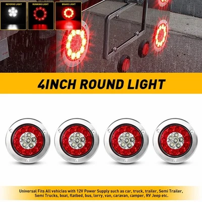 4 шт светодиодных круглых задних белых стоп-сигналов задних ходовых тормозов задних красных ламп для грузовика - Изображение 1 из 4