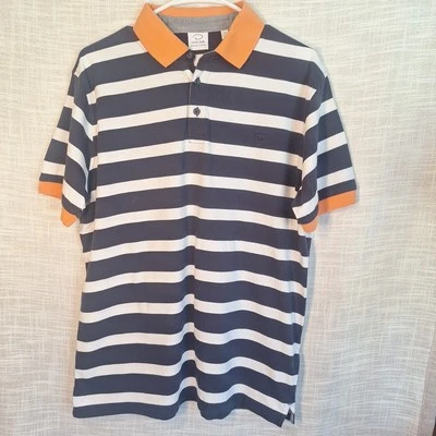 Oscar De La Renta Mens Polo Size Large Blue Orange Striped - Image 1 of 4