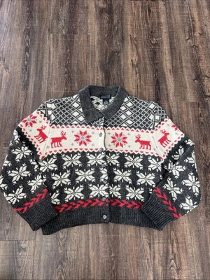 Cárdigan tejido limitado nórdico italiano mezcla lana S copo de nieve reno vacaciones Foto 1 de 4