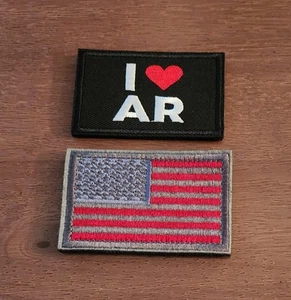 Tactical Patch Set Of 2 Love AR Flag Gun Shooter Hook And Loop Fastener Black - Picture 1 of 4