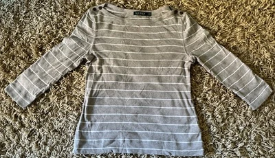 Lauren Ralph Lauren Top Women's L Striped Pullover Top, Gray, White - Image 1 of 4