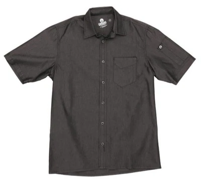 Chef Works Urban Collection Detroit Short Sleeve Denim Shirt in Black; 2XL - Image 1 of 4