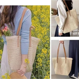Handheld Tote Bags Large Capacity Straw Bags New Knitted Handbag Women - Picture 1 of 12