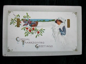 Alte Postkarte 1913 DANKSAGUNG GEPRÄGT Herzliche Grüße Dame in PELZEN - Bild 1 von 2