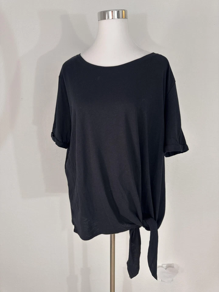 Green Envy Shirt Womens 2XL Black Tie Front Tee Organic Cotton Top Casual Career