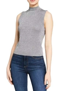 Alice + Olivia Tank Womens Small Office Old Money Preppy Silver Lanie Mock Neck - Picture 1 of 9
