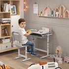 Kids Desk and Chair Set, Height Adjustable Desk with Drawer, Pen Slot, Hook