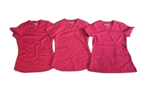 LOT OF 3 GREYS ANATOMY SCRUB TOPS WOMEN'S SIZE XS RED POCKETS - Picture 1 of 10