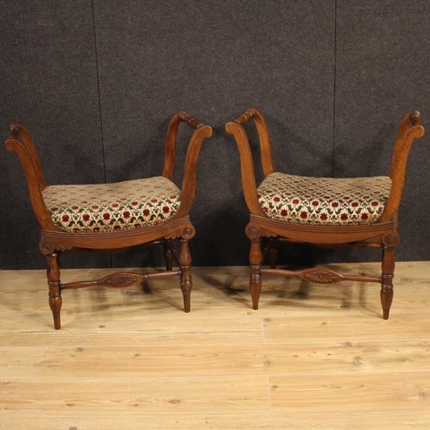 Pair of Italian antique benches living room furniture walnut wood 19th century Cover