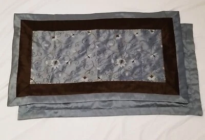 Two King size Embroidered pillow shams 37" x 19" RN 91519 Brown & Turquoise - Image 1 of 4