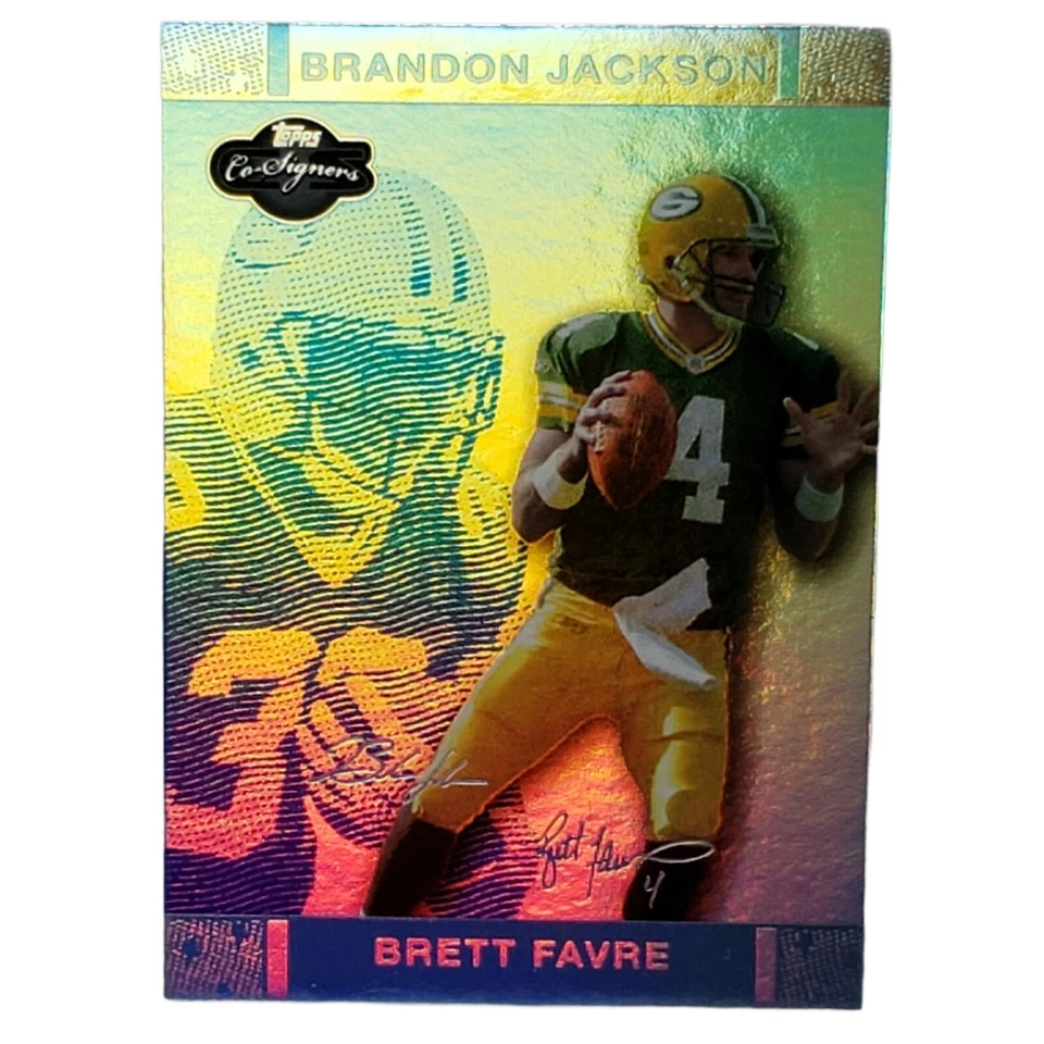 2007 Topps Co-Signers Brett Favre / Brandon Jackson Holo Blue Parallel #'d /99 - Image 1 of 4