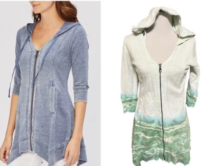 Chaqueta Mercantil XCVI •S•Blanca Tie Dye Sudadera con Capucha Bolsillos Dobladillo Asimétrico Cremallera Completa Foto 1 de 4