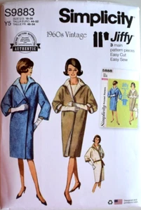 PATRÓN SIMPLICIDAD 9883 ABRIGO REVERSIBLE RETRO AÑOS 60 FALTA TALLAS 18 - 26 SIN CORTAR - Imagen 1 de 2