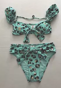 Womens Girls BCBG Two Piece Swim Suit Bikini Swimwear Abstract Print Teal XS EUC - Picture 1 of 18