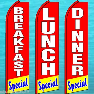 BREAKFAST LUNCH DINNER SPECIAL Red 3 TALL FLUTTER FLAGS Feather Swooper Banner - Picture 1 of 9