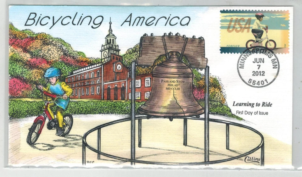 2012 COLLINS HANDPAINTED BICYCLING IN AMERICA CHILD LEARNING TO RIDE - Image 1 of 1